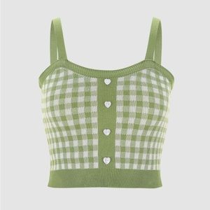 [NWT] CIDER GREEN PLAID KNIT TANK W/ HEART BUTTONS